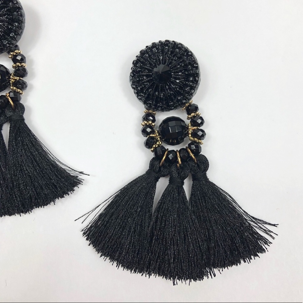 Boho Black Tassel Statement Women Earrings - Picture 5 of 5
